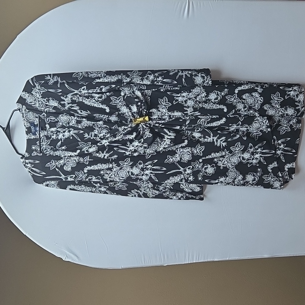Chaps Black and White Floral Pattern Dress